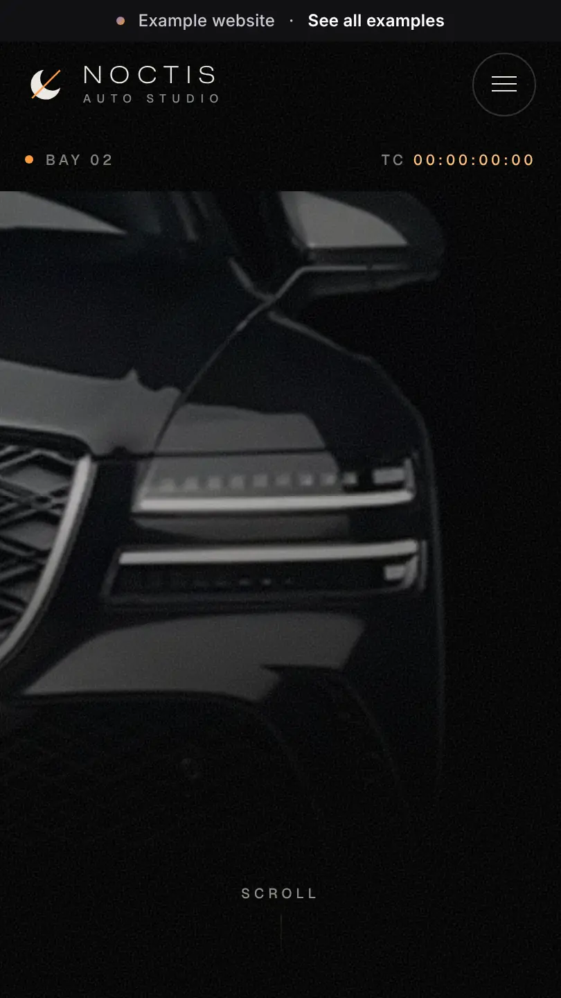 Car detailing example website, top of the home page on a phone